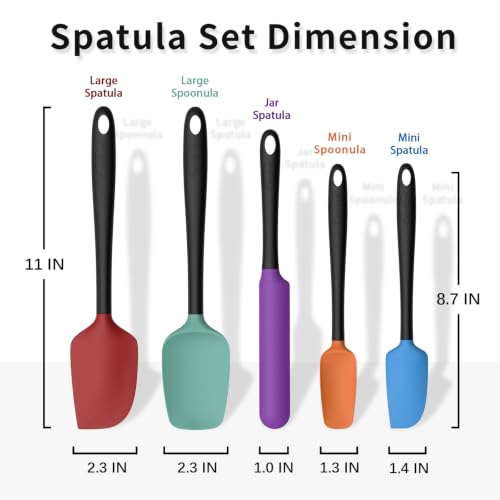 Coukre Silicone Spatula Set of 5,High Temperature Resistant, Food Grade Silicone, Dishwasher Safe, for Baking, Cooking (Colorful B Black) - color: Colorful B Black