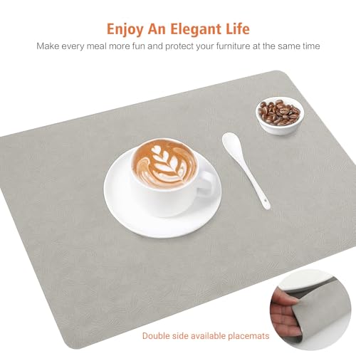 Light Gray Vinyl Placemats Set of 6 Waterproof Wipeable Table Mats - color: Light Gray