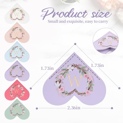 6 Pack Macaron Colorful Bookmarks,Heart Shape Leather Bookmark Set with Floral Initials,Cute UV Printed Design,Bulk Graduation Gifts for Students Teachers Book Lovers,Elegant Thank You Gift (W) - style: W