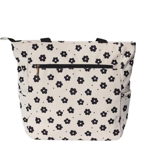ESVAN Original Floral Water Resistant Large Tote Bag Shoulder Bag for Gym Beach Travel Daily Bags Upgraded - color: Corduroy Black Flower