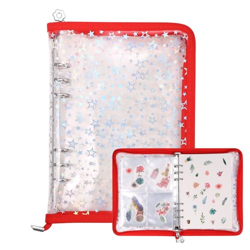 MUDOR 4 in 1 Sticker Storage Organizer Binder,Collecting Book Album Holder - color: Red