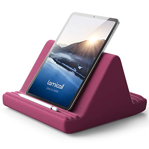 Lamicall Tablet Pillow Stand iPad Bed Soft Holder for Lap 6 Viewing Angles - color: Purplish Red