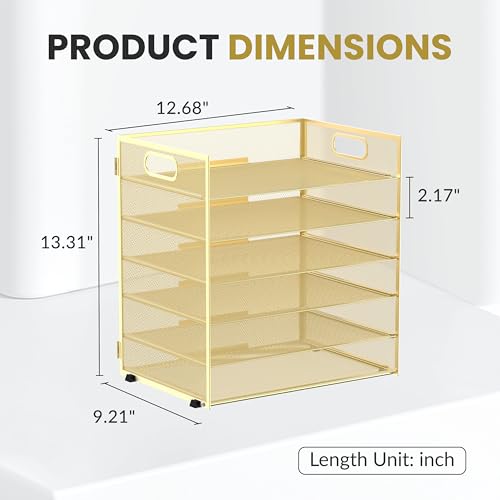 Daltack 6-Tier Paper Organizer for Desk with Handle, Gold - color: Gold