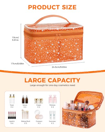 Star Clear Makeup Bag, Waterproof Travel Cosmetic Bag Toiletry bag,Orange - color: Orange
