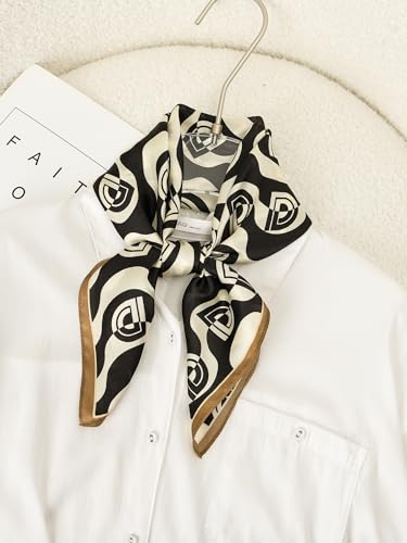 100% Mulberry Silk Scarf - 25.6" Square Neckerchief & Headscarf Gift Packed - color: Black-3