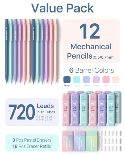 Four Candies Cute Mechanical Pencil Set, 0.5mm & 0.7mm Point, 12-Count Pack - style: 12PCS 0.5 + 0.7 mm