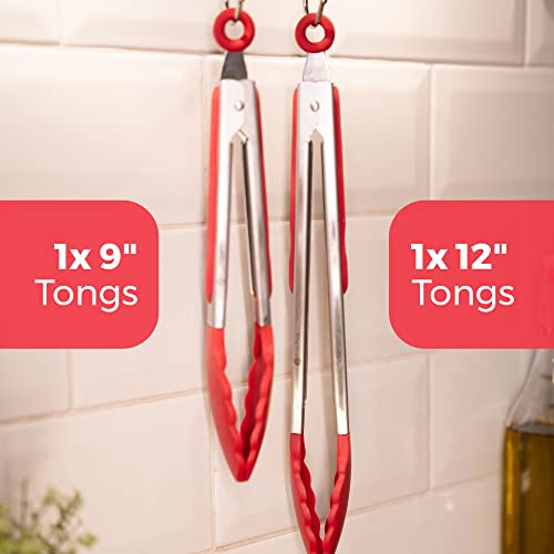 StarPack Premium Silicone Kitchen Tongs Set of 2 (9-Inch & 12-Inch) - Stainless Steel with Non-Stick Silicone Tips, High Heat Resistant to 480°F, For Cooking, Serving, Grill, BBQ & Salad (Cherry Red) - color: Cherry Red, size: Set of 2 (9" & 12")