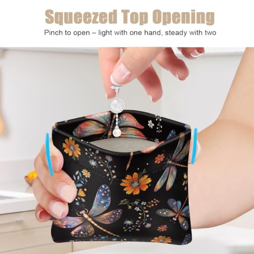 Dragonfly Squeeze Coin Purse Pouch Small Makeup Bag for Purse - color: Dragonfly, size: Small (4.4"x3.85")