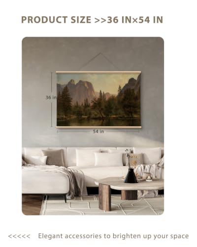 VIYYIEA Extra Large Wood Framed Mountain Landscape Wall Art, 36x54 - color: Mountain Landscape Scroll