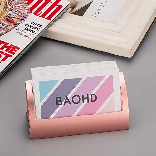 Metal Business Card Holder for Desk - Modern Aluminum Business Card Display Holder Stand, Desktop Name Card Rack Organizer, Rose Gold - color: Rose Gold