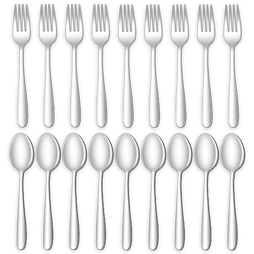 24-piece Forks and Spoons Silverware Set, Amafox Food Grade Stainless Steel Flatware Cutlery Set for Home, Kitchen and Restaurant, Mirror Polished Forks and Spoons Set for 12, Dishwasher Safe - color: Silver