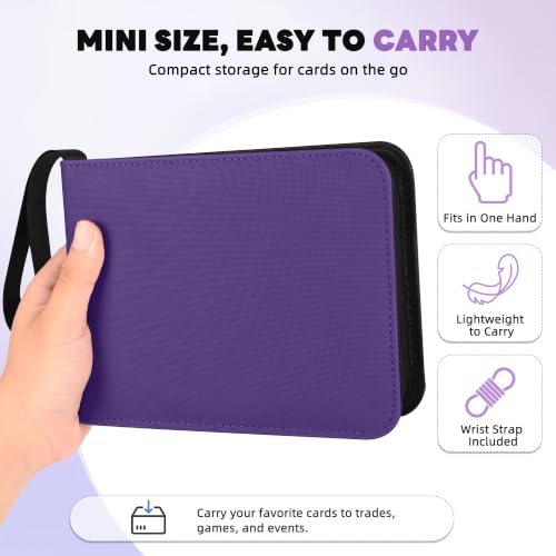 2 Pocket Mini Card Binder - Small Trading Card Album with Zipper,80 Pockets PU Leather Holder, Side-Loading Small TCG Binder for Standard Anime & Sports Cards - color: Purple, size: 2-Pocket