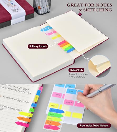 PERCUN A4 Lined Journal Notebook，365 Page Large Leather Journals for Writing Women Men，Hardcover Notebook with 100Gsm Thick Pages for Travel，Work，School，College Ruled, Daily Diary (8.5" x 11.4") - color: Wine red, size: A4