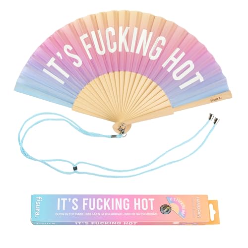 Fisura – Original folding fan with message “F*cking hot”. Gradient wooden handheld fan for women. Lightweight accessory for raves, weddings, birthdays, festivals, parties and creative gift ideas. - color: F. Hot, Gradient