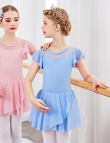 Zaclotre Girls Ballet Leotards Ruffle Sleeve Sparkle Dance Leotard - color: Baby Blue, size: 2-3T
