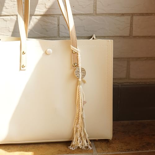 Long Tassel Bag Charms Tradition Lucky Backpack Charm for Women Men (Beige) - color: Beige
