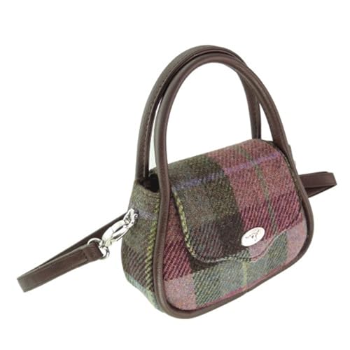Glen Appin Harris Tweed 'Buchan' Round Mini Handbag - color: Muted Green & Rose Pink Tartan