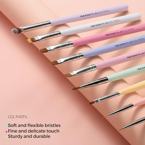 GELPARTY 21 Pcs Pastel Nail Art Brush Set for Gel Polish, Acrylic & Ombre – Professional Detail Liner Brushes, Dotting Tools, Silicone Sculpting Pens & Gradient Painting Kit for DIY Manicure