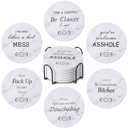 6Pcs Absorbent Coasters Set with Holder,Ceramic Drink Coaster,4 in（A10） - color: Style 10