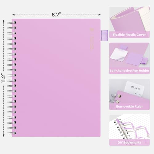 EMSHOI Lined Spiral Journal Notebook, 300 Pages, A4 Size (8.2'' x 11.2'') - color: Purple, size: A4