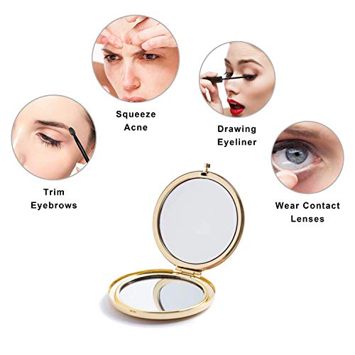 MIHAGUTY Magnifying Compact Mirror for Purses with 2 x 1x Magnification, Folding Mini Pocket Double Sided Travel Makeup Mirror,Perfect for Purse, Pocket Mirror for Gift - color: Gold, size: 0"L x 0"W