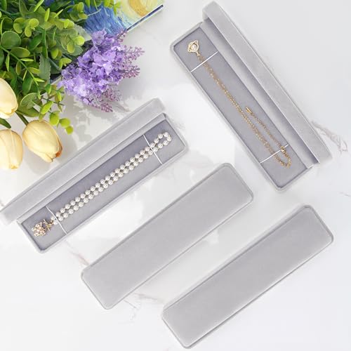 LETURE 2 Pieces Long Velvet Chain Necklace Gift Box Set, Bracelet Storage Case, Jewellry Display Box for Wedding, Engagement,Proposal, Birthday and Anniversary (Grey-2pcs) - color: Grey
