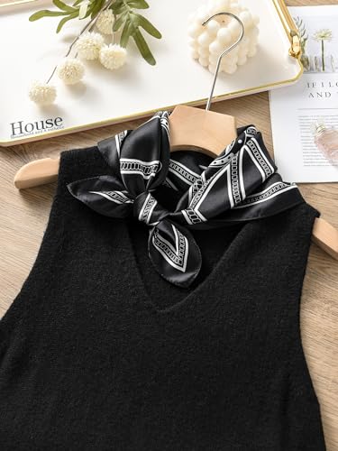 100% Mulberry Silk Scarf - 21" Square Lightweight Neckerchief, Gift Packed - color: Black-3