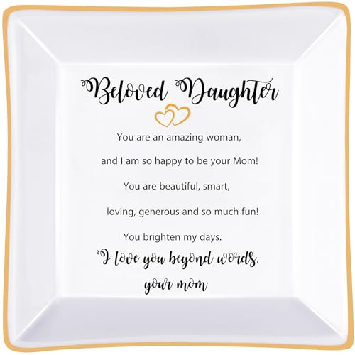 PUDDING CABIN Daughter Gifts from Mom Ring Dish Beloved Daughter Jewelry Tray Birthday Gift - color: Daughter