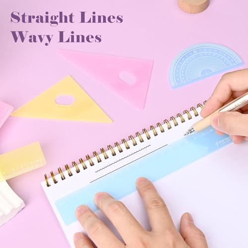 BAYTORY 12Pcs Transparent Ruler Set, Shatterproof Colorful Acrylic Rulers, Clear Lightweight Geometry Set, Student Stationery Measuring Tool, for School and Office (Macaroon Colors)