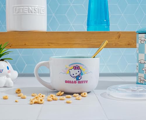 Silver Buffalo Sanrio Hello Kitty Rainbow Clouds Ceramic Soup Mug With Vented Lid For Ice Cream, Cereal, Beverages | Holds 24 Ounces - color: Rainbow Clouds