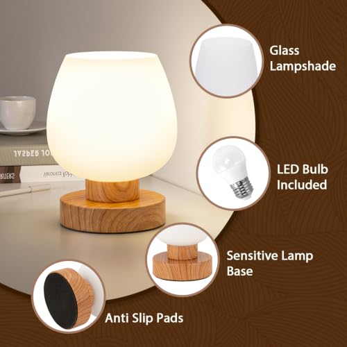 Seealle Small Touch Table Lamp for Nightstand, 3 Way Dimmable Bedside Lamp - color: Wood Paint