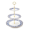 fanquare 3-Tier Elegant British Blue Floral Porcelain Cupcake Stand - color: Blue Cake Stand