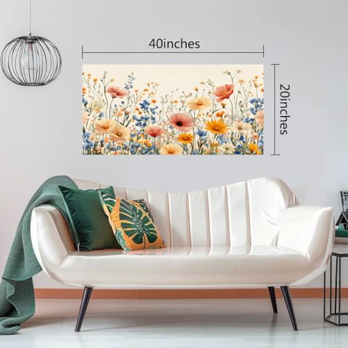 KZKU Wall Art Floral Canvas Print Wildflower Garden Pink Yellow Blue Watercolor style Flower Picture for Bedroom Living Room Artwork Home Wall Decoration 20x40in - color: Multicolor/floral, size: 40"L x 20"W