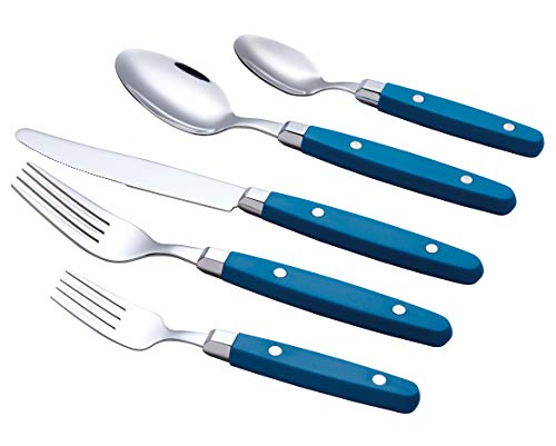 ANNOVA Silverware Set, Retro/Rivet Colorful Stainless Steel Tableware Kitchen Flatware Set Utensils, Includes Dinner Knives, Forks, Spoons, Salad Forks & Dessert Spoons (Blue, 20 Pieces) - color: Sapphire Blue