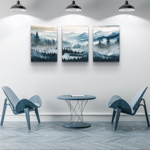 MHARTK66 Wall Art for Bedroom,Mountain Landscape Wall Decor,Large Foggy Forest Artwork for Walls, 3 Piece Nature Paintings Prints for Living Room Hallway Office Kitchen Home Decorations, 12x16 Inch - color: Forest Trees Landscape Wall Painting, size: 12x1