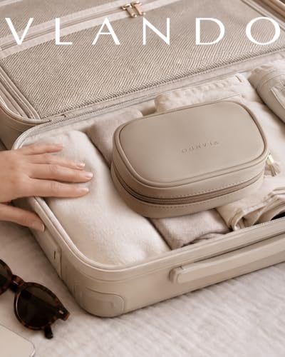 VLANDO Travel Makeup Pouch,PU Leather Pouch with Interior Pockets,Toffee - color: Small-Toffee