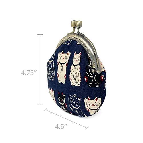 Wrapables Stylish Decorative Coin Purse, Clasp Wallet, Navy Fortune Cat - color: Navy Fortune Cat