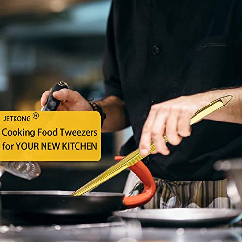 JETKONG 2 Pcs 12-Inch Cooking Tweezers Stainless Steel Food Tweezers Kitchen Tweezer Tongs (Gold) - color: Gold, size: 12+12 Inch