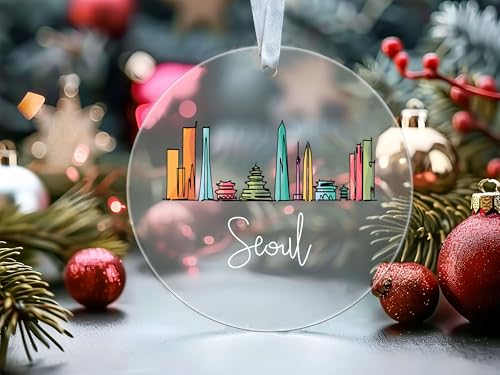 Colorful Seoul Ornament - Skyline Acrylic Ornament - Seoul Decor - City Xmas Tree - Travel Keepsake