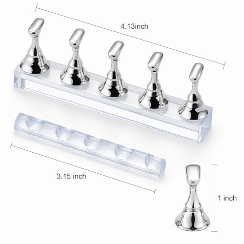 Nail Art Tools Set – 15pcs Nail Brushes, 5pcs Dual-Ended Dotting Pens, Nail Stand & Holder Kit with Brush Rack, Tweezers & Double-Sided Tape for DIY Nail Design & Press On Nails