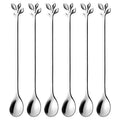 AnSaw 6-Piece Elegant Silver Leaf Long Handle Teaspoons - 7.4" - color: Silver