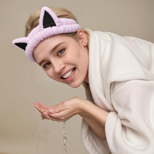 2Pcs Spa Headband for Washing Face Skincare Makeup Headbands for Women - color: Pink + Purple