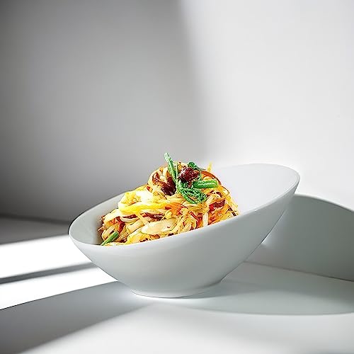 Yesland 24oz White Ceramic Serving Bowls Set of 2, 9.5" Angled Salad Pasta Bowls, Dishwasher Microwave Safe for Soup, Ramen, Cereal, Rice, Noodle, Kitchen & Restaurant Use