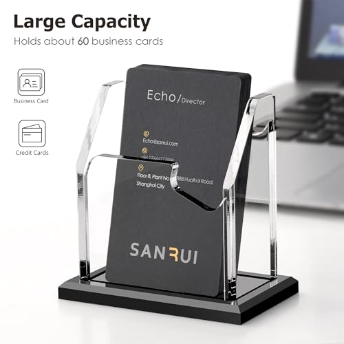 SANRUI Black Vertical Business Card Holder for Desk 1 Slot Clear Acrylic