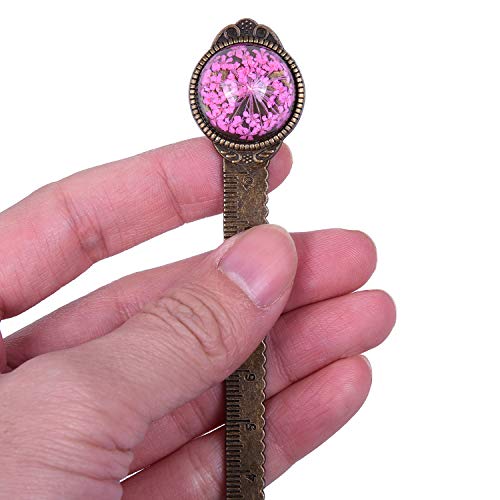 Wisdompro 2 Pcs Metal Bookmark Ruler with Dried Flower - Blue & Hot Pink - color: Blue & Hot Pink
