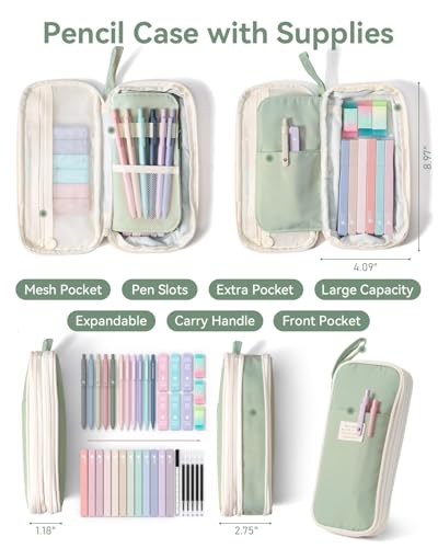 Four Candies School Supplies with Cute Pencil Case, 39ct, Green - color: Green, size: 39 Count (Pack of 1)