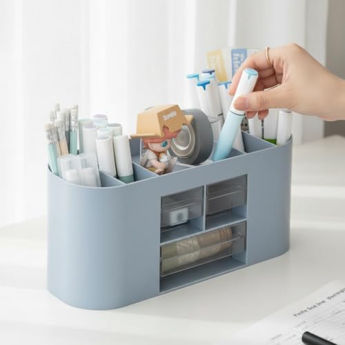 School Supplies Organizer with Drawers, Pen Holder, Blue - color: Blue, size: C