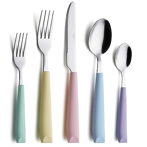 ANNOVA Silverware Set Stainless Steel Colorful Handle Tableware Kitchen Flatware Set Utensils, Includes Dinner Knives, Forks, Spoons, Salad Forks & Dessert Spoons (Pastel Mix, 20 Pieces) - color: Mixed Pastel 20Pieces