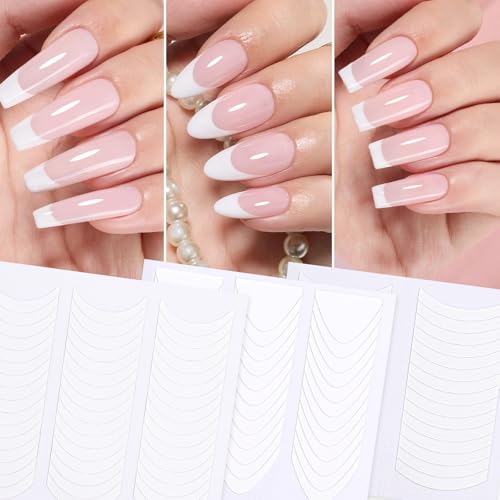 Beetles French Manicure Nail Art Stickers 30 Sheets French Tip Tool - color: G-White-30