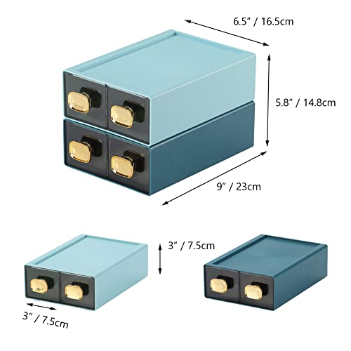 Desktop Storage Drawers, Stackable Countertop Organizer with Drawers - color: 4 Small Drawers, CYAN